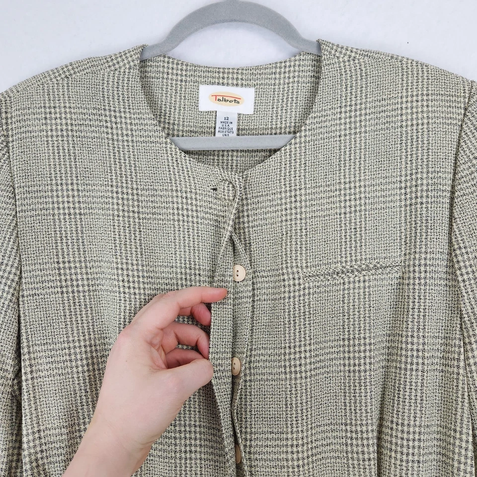 Talbots Dress Womens 12 Beige Plaid Vintage Button Front Belted Long Sleeve Maxi - Image 4 of 4