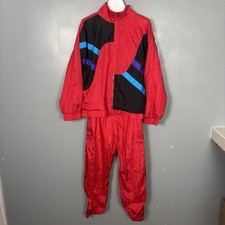 Vintage 90  s Women  s 2-Piece Track Suit Windbreaker Set Red Medium Block Color