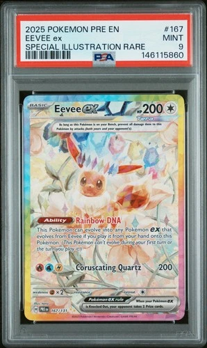 2025 POKEMON PRISMATIC EVOLUTIONS SPECIAL ILLUSTRATION RARE #167 EEVEE EX PSA 9