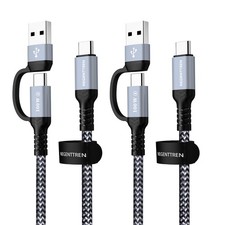NEGENTTREN 2 in 1 USB C to C Cable 100W 6FT, 2Pack , 5A 6FT Silver, Silver