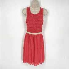 Anthropologie 9 H15 STCL Postmark Polka Dot Dress Sz XS Coral Red Ruched Lined