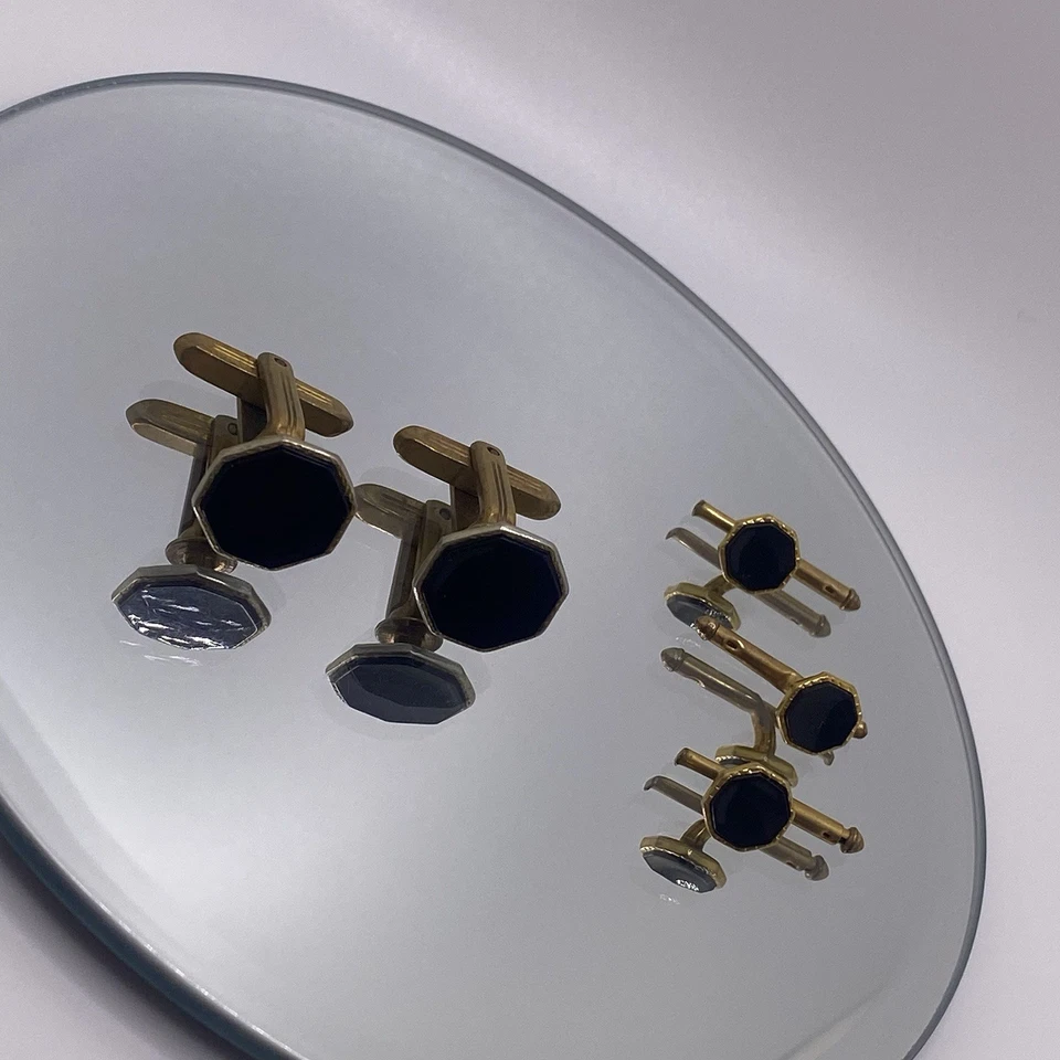 Juego de tres pernos retro de plástico negro octágono de latón con respaldo de bala Foto 3 de 4