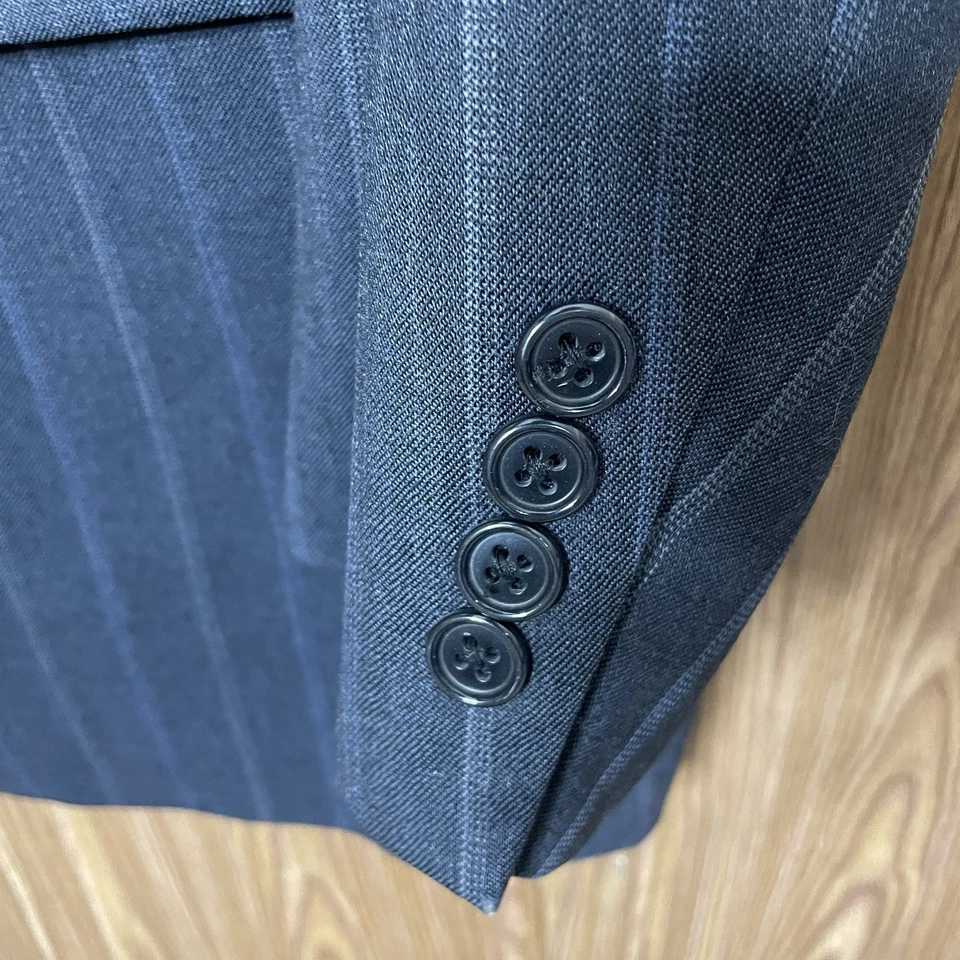 Traje Christian Dior 2 Piezas Para Hombre 46R 40x31 Azul Gris Rayas Lana Hecho en EE. UU. Foto 4 de 4