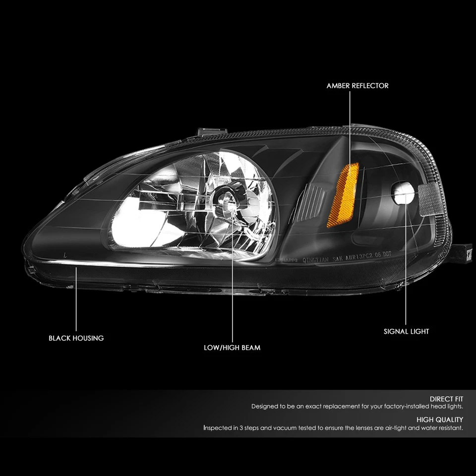 FOR 99-00 HONDA CIVIC EJ EM EK BLACK HOUSING AMBER CORNER HEADLIGHT SIGNAL LAMPS - Image 2 of 4