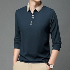 New Men's Business Casual Long Sleeved Shirt Solid Color Polo Shirt Fashionable