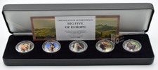 Big Five Of Europe Collection 5 X 2 Euro Colorized Coins Set