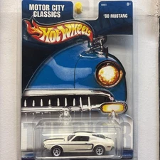 2002 Hot Wheels Motor City Classics '68 MUSTANG White w/Chrome 6 Spoke Wheels