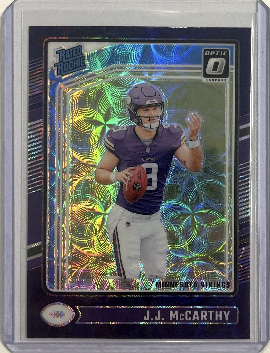2024 Panini Donruss Optic J.J. McCarthy Purple Scope Prizm #235 Vikings
