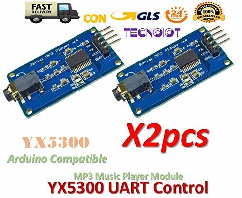 TECNOIOT 2pcs YX5300 UART Control Serial MP3 Music Player Module (u8R)