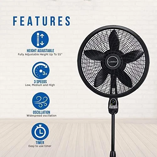 Lasko 1843 18″ Remote Control Cyclone Pedestal Fan with Built-in Timer,  Black 695636507186 | eBay