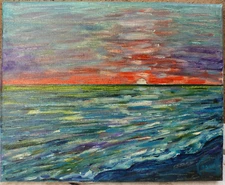 SPYGLASS  COVE 8x10 vintage beach sunset oil painting canvas signed by CROWELL