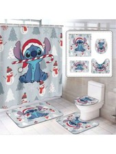 Stitch Cartoon Shower Curtain Set, Disney Cartoon Toilet Seat Cover Set