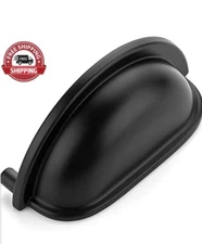  LUXURY 3" Drawer Pulls Flat Black Cabinet Cup Pulls Kitchen Hardware Handle 4PC