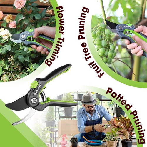 WORKPRO 8" Bypass Pruning Shears Stainless Steel Gardening Hand Pruner SK5 Blade - Picture 9 of 12