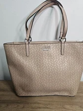 GUESS Logo Nude/Tan SHOULDER BAG Satchel Purse LARGE Handbag Tote w/coin wallet