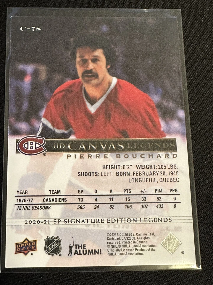 2020-21  Sp Signature Edition PIERRE BOUCHARD LEGENDS UD CANVAS #C-78 MONTREAL - Image 2 of 2