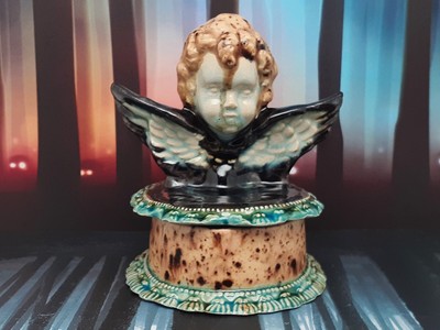 100% Handmade Ceramic Oval Trinket Box Angel Wings Assemblage Halloween Gothic