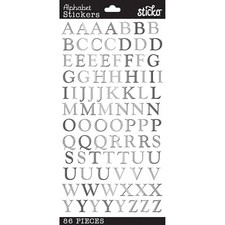 STICKO ALPHABET STICKERS - SILVER FOIL GOUDY - SMALL - Approx 12mm  -  1 SHEETS