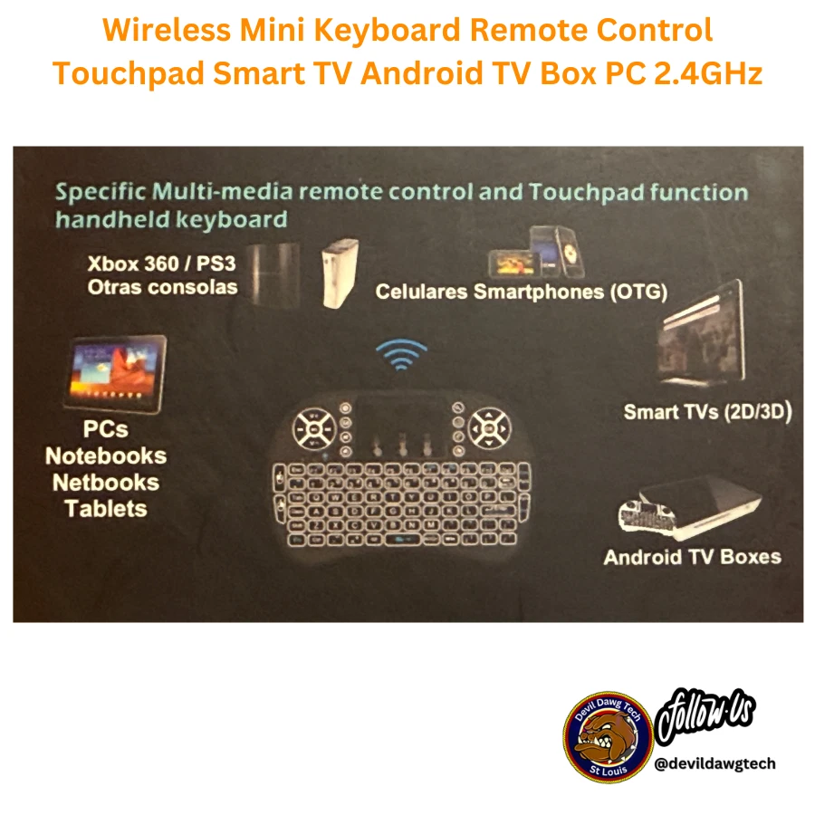 2.4gHz - Backlit Mini Wireless Handheld Keyboard Mouse Touchpad Black - Image 2 of 4