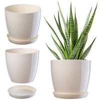 Kadax Blumentopf, PflanzküBel Mit Untersetzer, Runder BlumenküBel, 28 Cm, Creme