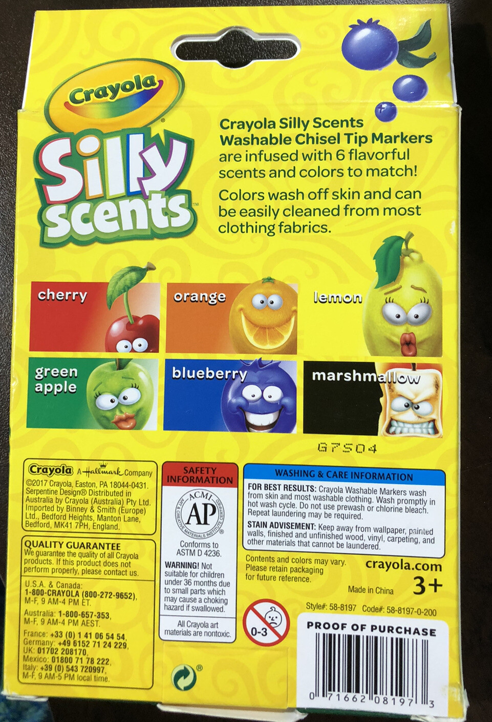 Crayola Silly Scents Wedge Tip Washable Markers-Assorted Colors 6/Pkg Brand New