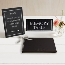 ANGEL & DOVE A5 Funeral Memory Book & 2 Signs Set (Black) - Condolence, Memorial