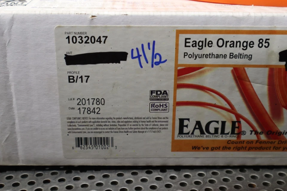 Fenner Drives EAGLE 1032047 Eagle Naranja 85 Cinturón Poliuretano 41.5' Largo Nuevo Foto 3 de 4