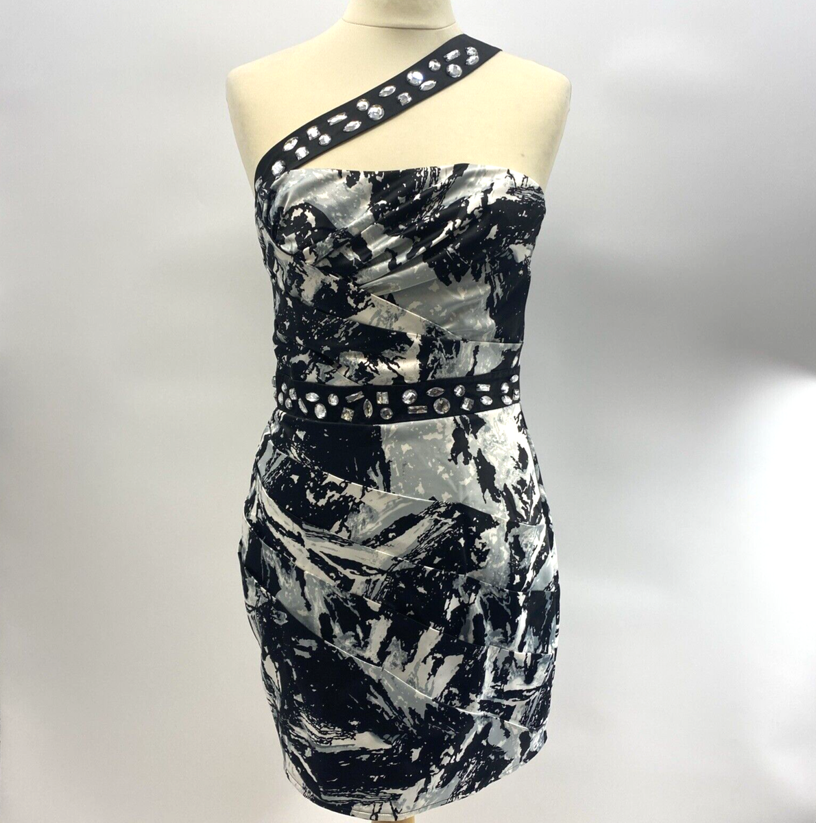 open lace back dress Siren Black One Shoulder Bodycon Mini Dress – Club L London main image 1