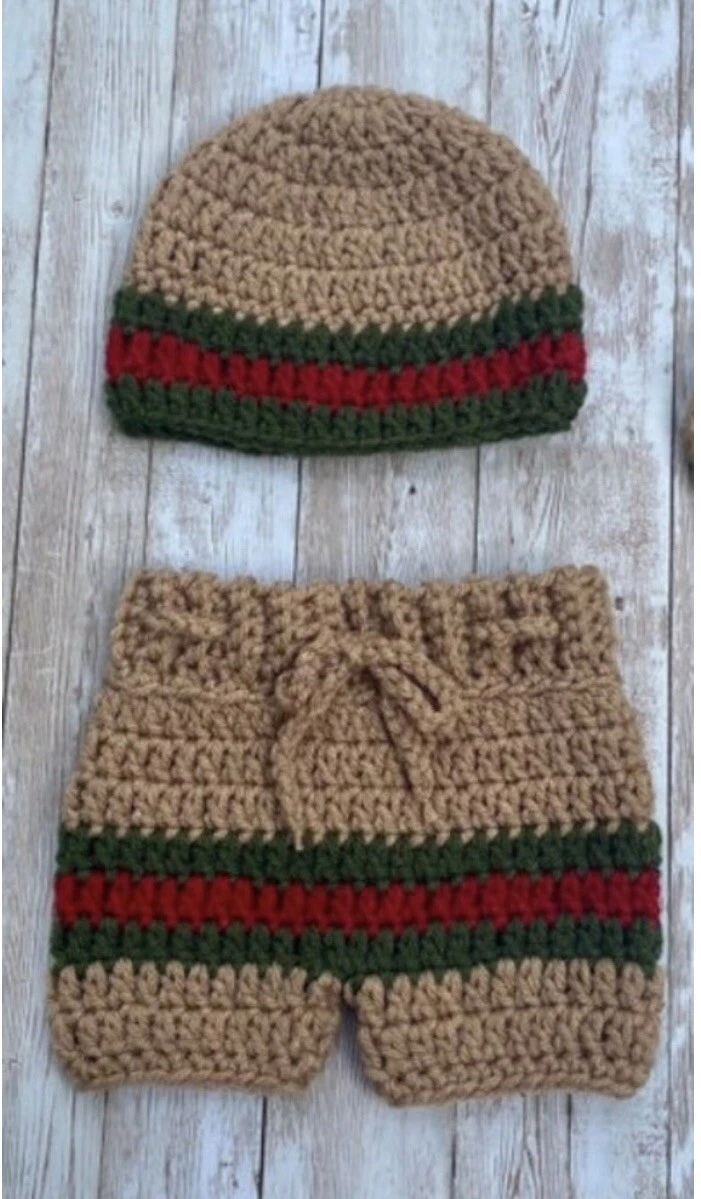 Crochet Newborn Baby Boy Girl Beanie Hat and Drawstring Shorts Photo Prop Set