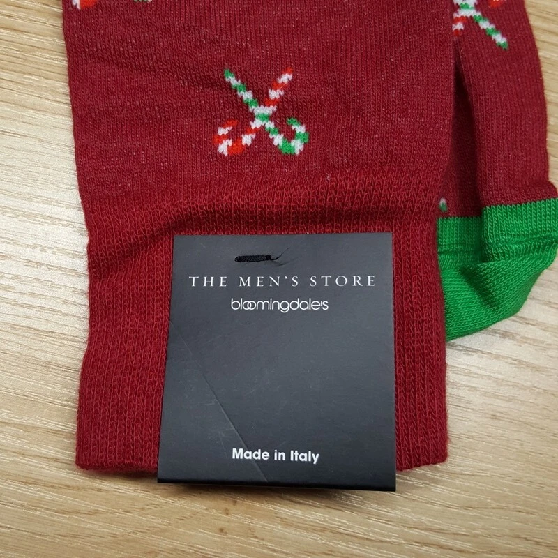 BLOOMINGDALES MENS STORE Red Dress Socks 10-13 Candy Cane Cotton Blend Christmas - Image 2 of 4