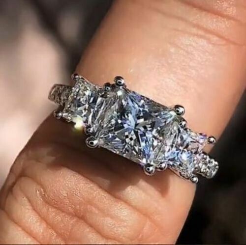 3CT Princess Cut Lab Created Diamond 3 Stone Wedding Ring 14K White ...