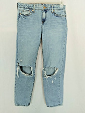 Forever 21 Kids Destroyed Jeans Adjustable Waist Lt Wash Blue Sz 11/12  16228