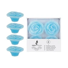 Mega Candles - Unscented 3" Floating Flower Candles - Light Blue, Set of 4