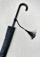 Vintage Antique Frank Ford Art Deco Carved Large Black Tent Umbrella Parasol