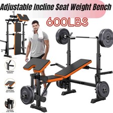 600LBS 6 in 1 Adjustable Weight Bench, Folding Workout Bench Set w/ Barbell Rack