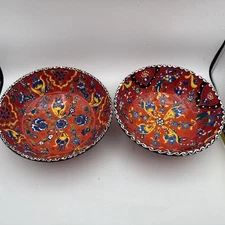 Unique Hand Painted Serving Bowls Raised 3D Design Turkish 8”Qty 2