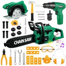 Vextronic 36-Piece Kids Tool Set: Electric Chainsaw, Drill  Circular Saw Toy