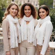 Elegant Embroidered Flower Lace Scarf Breathable Mesh Long Sunscreen Shawl Light
