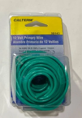 Calterm 12V, 14 AWG 20' Green Primary Wire 50143 USA