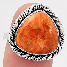 Natural Red Sponge Coral 925 Sterling Silver Ring s.8 Jewelry R-1013