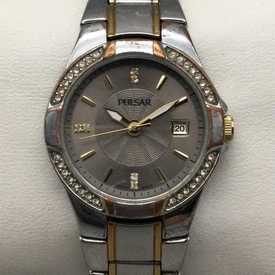 Pulsar Womens Watch 27mm Two Tone Date Crystals VJ22-X109 New Battery 6''