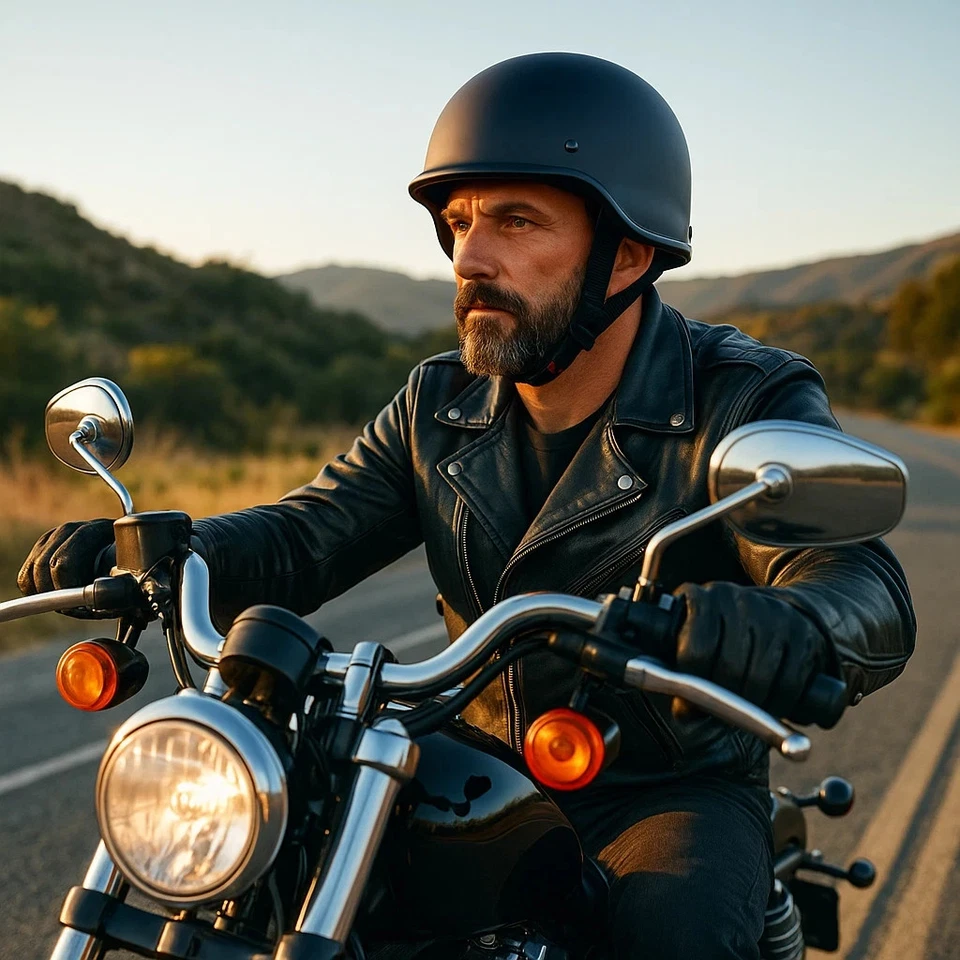Casco de motocicleta negro mate con media carcasa aprobado por el DOT | Ligero y cómodo Foto 2 de 4