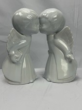 Vtg 8” Blue Ceramic Kissing Boy Angels Figurines Choir Robes MCM LBGTQ