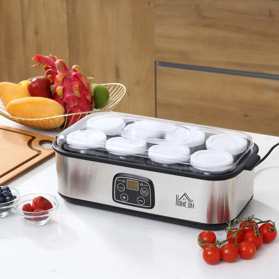 HOMCOM Yogurtiera Elettrica 25W con 8 Vasetti Timer 1-48 Ore Temperatura 20-50°C - Immagine 3 di 4