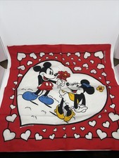 Vtg Mickey Mouse Bandana Disney Color Fast Red Minnie Heart Romantic K2