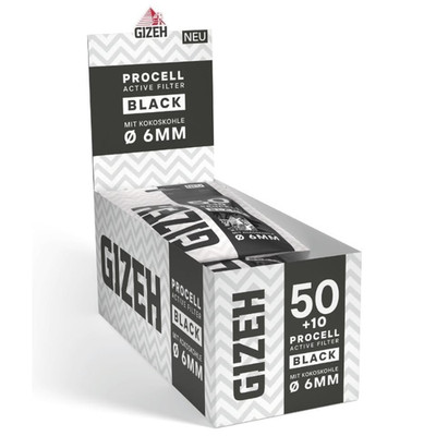 GIZEH ProCell BLACK  Active Filter - Slim 6 mm mit Papierkappen - 10er Pack