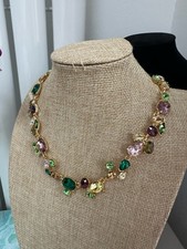 Oscar de la Renta Gold Kristall Halskette (Collier) Mehrfarbiger Stein