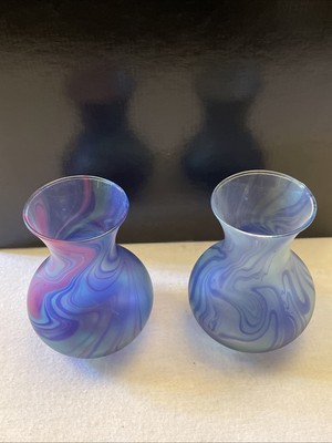 VINTAGE RUEVEN JUGENDSTIL JUGENDGLAS VASEN - PAAR, lila Ton / blau Ton Ex/Con