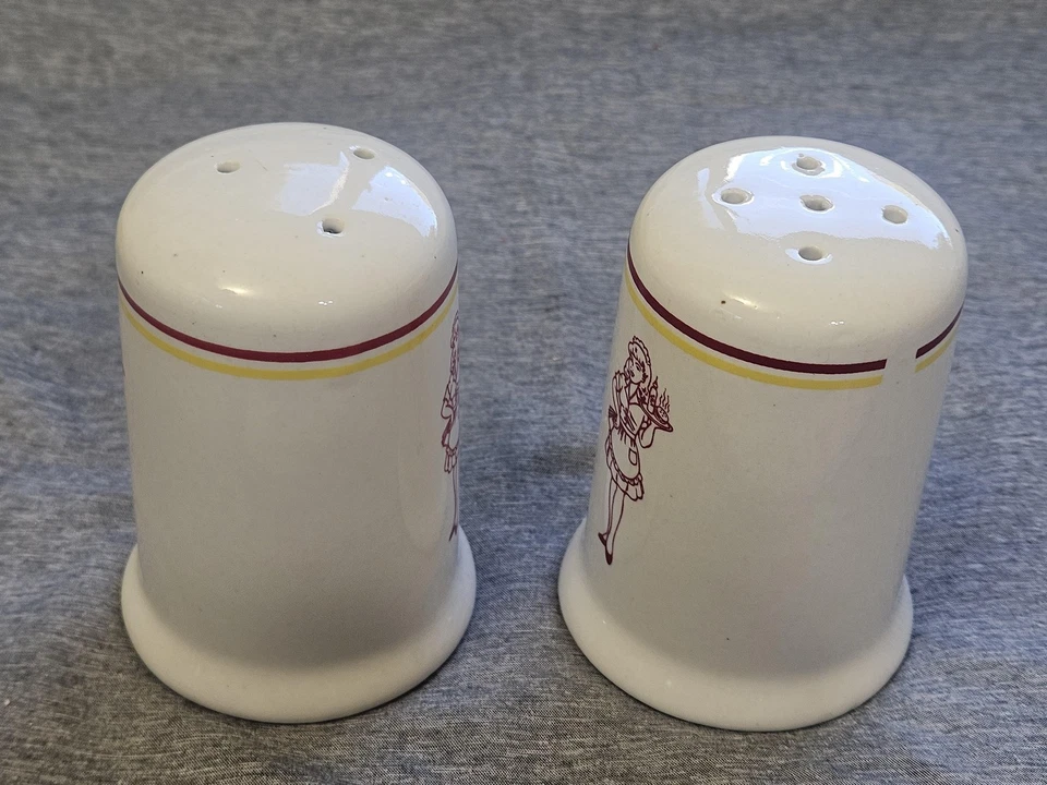 Sal y pimienta de cerámica camarera blanco rojo amarillo artículos de restaurante Foto 2 de 4