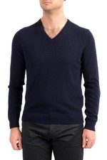 Malo Optimum Men's Navy Blue Wool Cashmere V-Neck Pullover Sweater